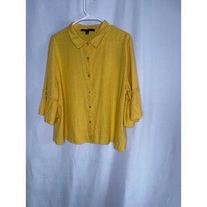 Marc New York Gold Button-Down Blouse With Ruffle 3/4 Sleeves - Womens Size L